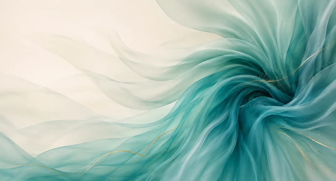Teal silk drawn into a slow spiral