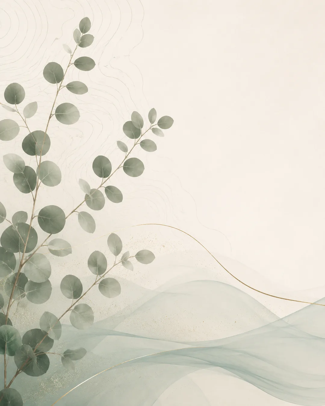 Eucalyptus resting on soft waves of teal silk